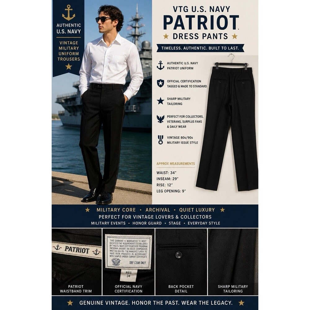 VTG 80’s US Navy Patriot Dress Pants Military Uniform Trouser Black 34x39 EUC